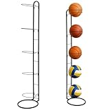 M.J COMFY-LIFE 5-Tier Ball Storage Rack, Heavy-Duty Metal Sports Ball Organizer Stand for Basketball, Football, Volleyball, Soccer – Space-Saving Removable Design for Garage, Bedroom, Gym