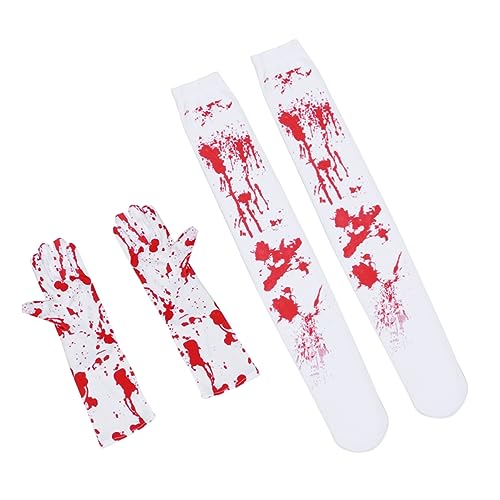 COLLBATH 4pcs Gloves Socks Set Bloody Zombie Socks for Halloween Dress up Accessory