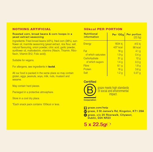 Graze - Marmite Crunchy Snacks Multipack - Healthy Snacks Alternative to Crisps - Ideal if you Love Corn, Broad beans and Corn hoops mixed Vegan Snacks (25 x 22.5g)