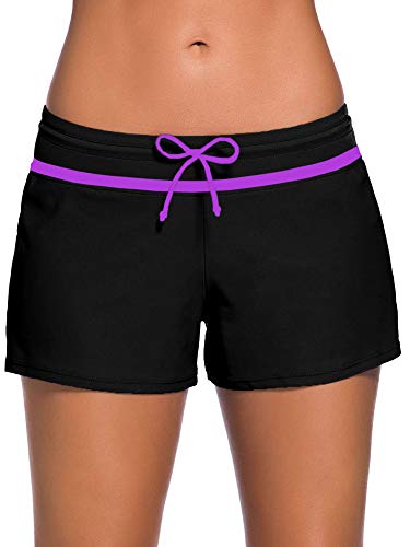 Willbond Women Swimsuit Shorts Tankini Swim Briefs Plus Size Bottom Boardshort Summer Swimwear Beach Trunks For Girls(Black Purple,Medium) #TOP5