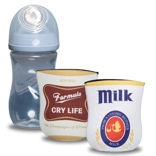 Image of Brew Pants American Beer Themed Coozies for Baby Bottles - Funny Gift for New Parents & Baby Showers - (2 Premium Designed Neoprene Coozies + BPA/Lead/Phthalate Free Bottle Included) (Design 4)