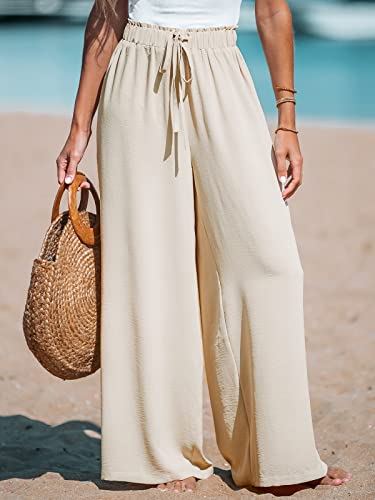 CUPSHE Women Wide Leg Pants High Waisted Trousers Linen Palazzo Lounge Beach Cover Ups Flowy Pants3