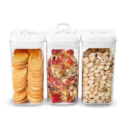 Image of Airtight Food Storage Container with Lid Regular-L Lock Top Stackable Acrylic Kitchen Canister Jar for Nuts Snack Cracker Organizer (1350 ml Pack of 1 PCS)