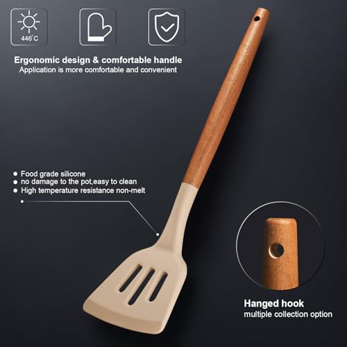 Image of RAXCO Kitchen Set,18-Piece Silicone Cooking Utensils and Stainless Steel Chef's Knives,Khaki (Khiki)