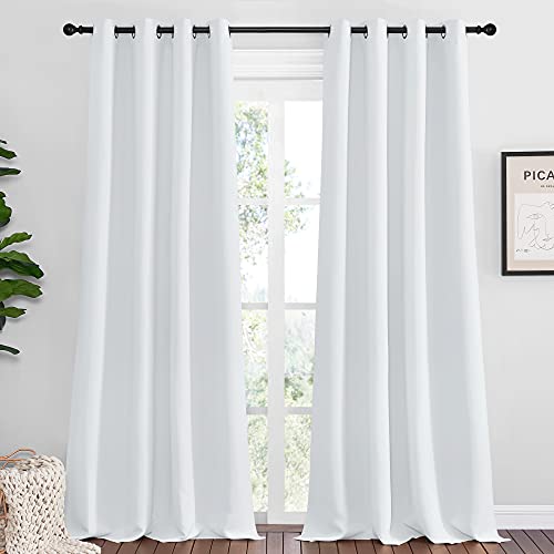 NICETOWN Room Darkening Curtain Panels, 2 Panels, 55 inches W x 108 inches, Greyish White, Home Fashion Ring Top Thermal Insulated Room Darkening Curt