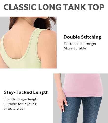 Image of DAVID ARCHY Women's Bamboo Rayon Long Tank Tops for Layering, Soft Cami Top | Breathable, Unpadded, Stretchy, Undershirts, Basic Camisoles, For Lounge, Sleepwear, Black,3 Pack