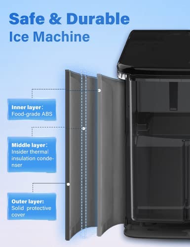 Eiswürfelmaschine Edelstahl, 14 kg 24 h, Zubereitung in 6 Minuten, Selbstreinigung, 2 Würfelgrößen, LCD-Display, 2.2… – Bild 6