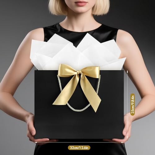 Image of JMANNI Gift Bags with Handles, 13 inch Medium Gift Bag for Presents, 2 Pcs Bags with 4 Tissue Paper and 2 Cards for Baby Shower Wedding Bridal Shower Mother's Day Birthday Party (Black)