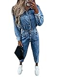 Shownicer Streetwear Blau Tasche Langarm Frauen Overall Drehen Unten Kragen Hohe Taille Frühling Sommer Beiläufige Weibliche Overall 2021 C Blau XL
