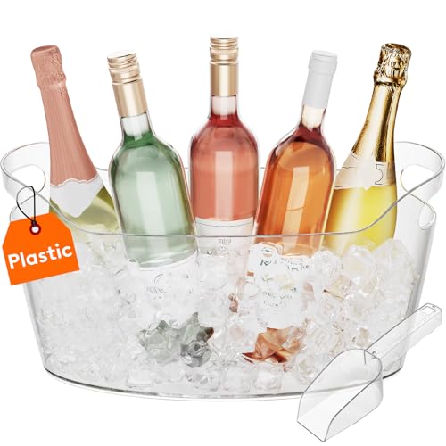 Lifewit 6,5 L Flaschenkühler mit Eisschaufel, Kunststoff Sektkühler Schale (38 × 18 × 20 cm), Großer Eiskübel mit Griffen für Wein, Bier, Champagner, Getränke, Vorratsbehälter für Obst, Gemüse