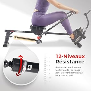 Rameur Compact Intelligent Sunny Health & Fitness, entraînement Complet du Corps, Faible Impact, Rail Extra-Long, capacité de Charge de 158 kg - SF-RW5639SMART