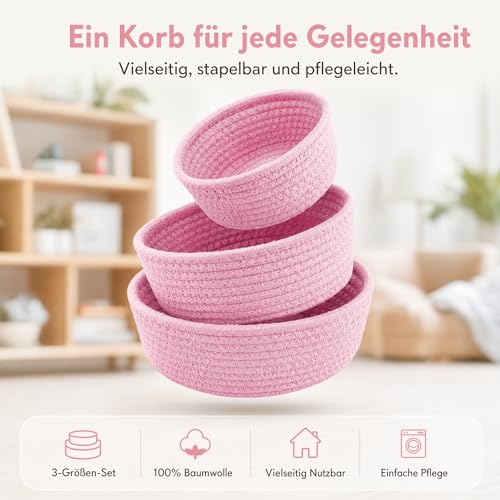3 Stück Aufbewahrungskorb Geflochten, Baumwollseil Körbe Aufbewahrung – Bild 5