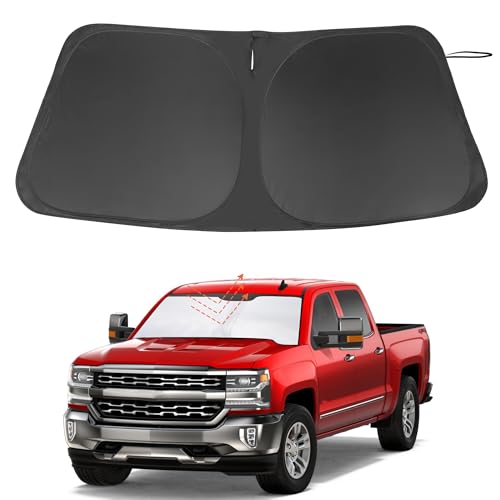 Image of Windshield Sun Shade Custom Fit for 2014-2019 Chevrolet /Chevy Silverado Crewcab Regularcab Extendedcab Accessories Foldable Sunshade Protect Car from Sun Rays & Heat Damage Keep Car Cooler
