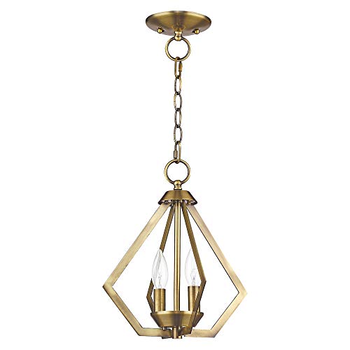 Livex Lighting 40922-01 Prism 2 Light AB Mini Chandelier/Ceiling Mount, 11.25" x 11.25" x 13", Antique Brass