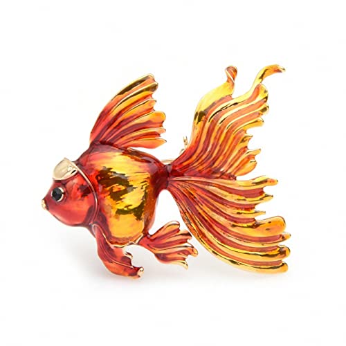 Image of Gold Fish Brooches Women Christmas Metal Fish Enamel Banquet Brooch Pins