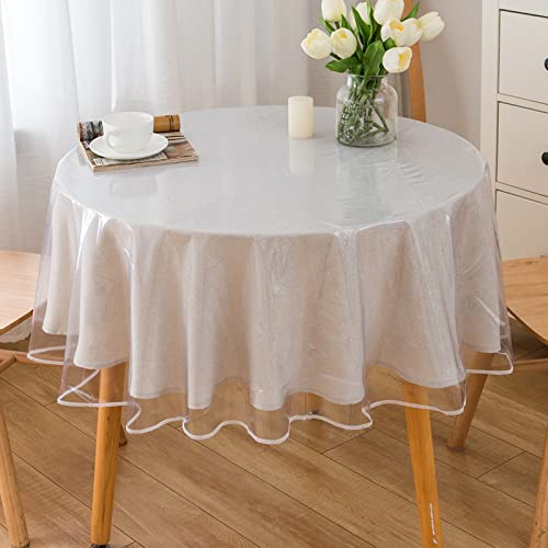 Liberecoo Round Clear Tablecloth Protector With Sewn Finished Edges - Stain Resistant Vinyl Tablecloths, Scratch Proof Plastic Table Cover Protector (70 Inch Round) #TOP1