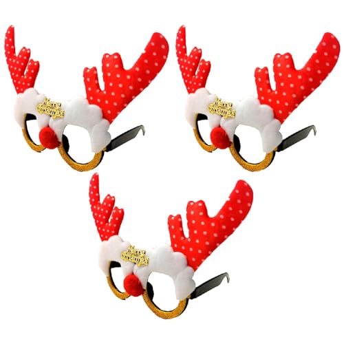 AC - Pack de 3 Gafas navideñas con diseño de reno Merry Christmas - Fabricado en poliéster y plástico - 14 x 22,5 cm
