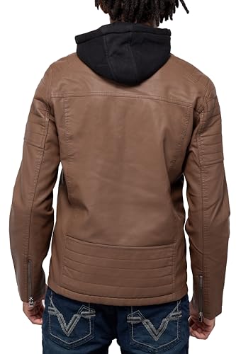 Image of X-Ray Men's Slim Fit Faux-Leather Moto Jacket with Removable Hood