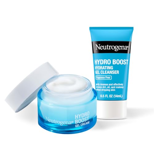 Neutrogena Hydro Boost Hydrating Gel Cream Face Moisturizer for Sensitive Skin 1.7 fl oz plus Hydrating Gel Cleanser 0.5 fl oz Alcohol and Fragrance Free Hyaluronic Acid Daily Hydration Routine