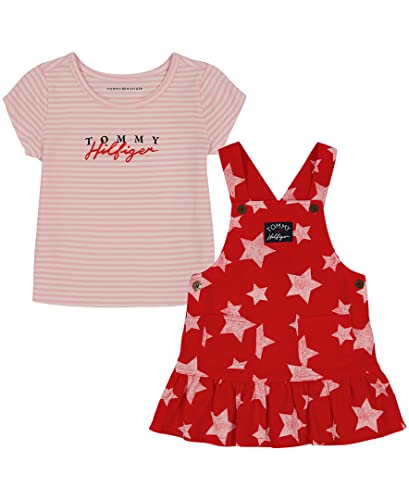 Tommy Hilfiger Baby Girls 2 Pieces Skirtall Set, White/Tommy Red/Sea Pink, 18M Us #TOP1
