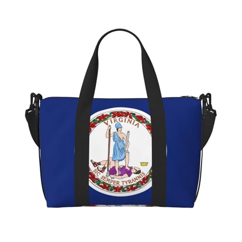 Bolsa de viaje con estampado de bandera de Virginia, bolsa de equipaje de mano, bolsa de gimnasio, bolsa de fin de semana, bolsa de noche, color negro, talla única, Negro, One Size