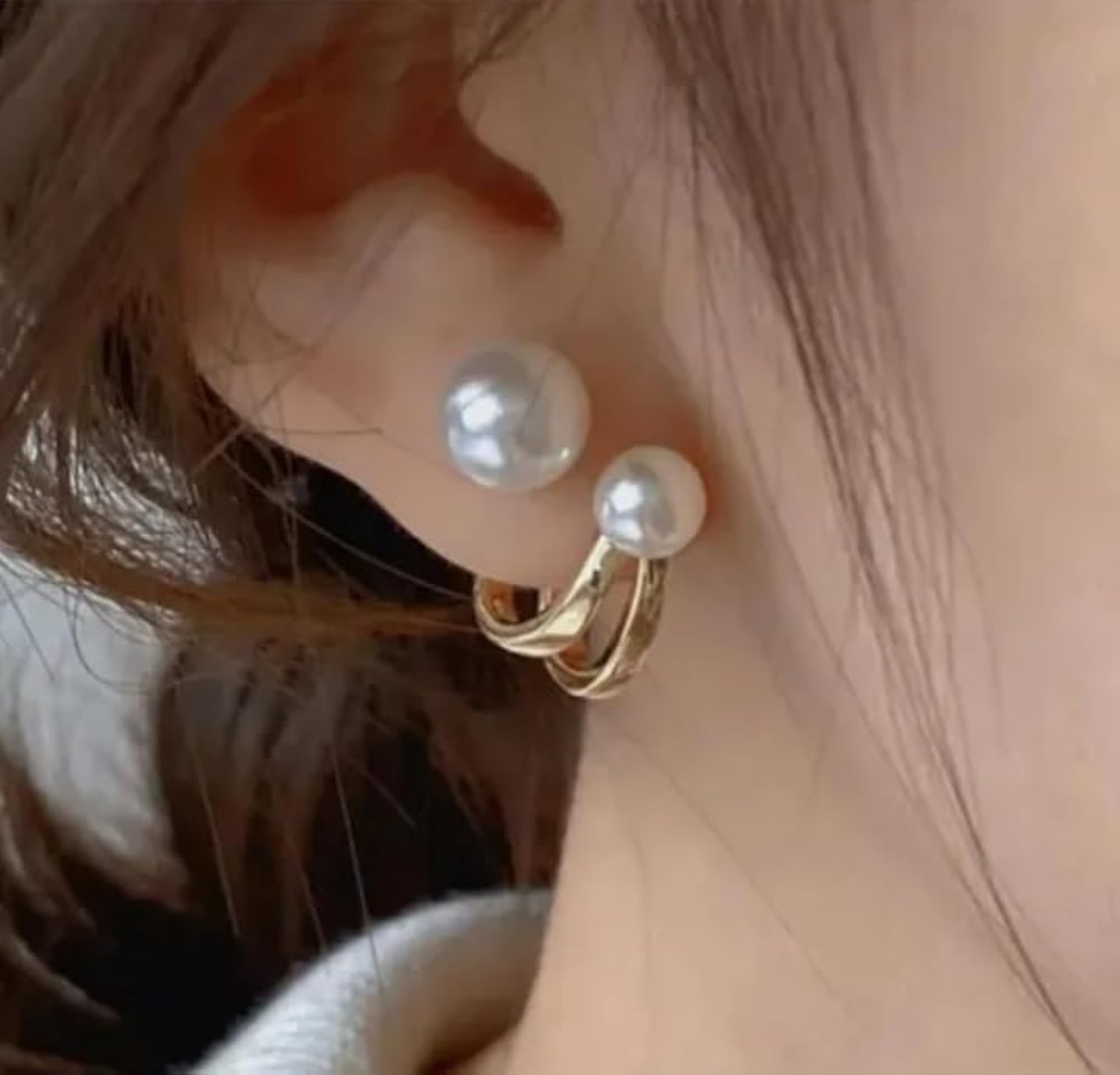 Pearl Cuff Earrings Crystal Cartilage, Gold Pearl Wrap Earring