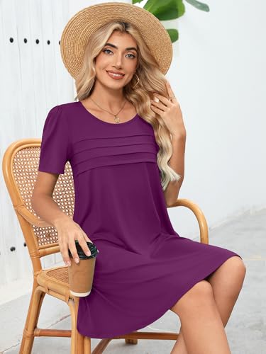 Image of Heymoments Women's Short Sleeve Crewneck Sundress Summer Casual A-Line Beach Dress with Pockets S-2XL