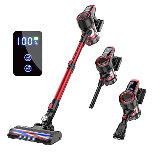 WLUPEL Cordless Vacuum Cleaner, 250W Stick Vacuum Cleaner with 30KPA Powerful Suction, Lightweight Handheld Vacuum LED Display for Carpet and Floor, Pet Hair (Hero 8-Red)