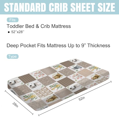 Image of Baby African Safari Animals Crib Sheets 52''x28'' Lion Elephant Giraffe Hippo Zebra Floral Leaves Stretchy Fitted Crib Mattress Cover for Boy Girl Soft Baby Sheets for Standard Crib Toddler Mattress