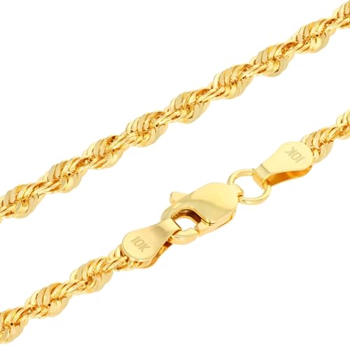 Nuragold 10k Real Yellow Gold 3mm Rope Chain Diamond Cut Lightweight Necklace (16-30) Italian Jewelry for Men & Women - 22