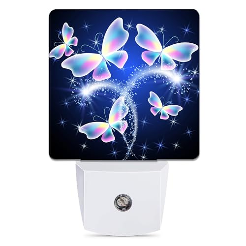 Image of Transparent Butterfly Night Light, Glowing Firework Night Lights Plug into Wall Decor for Bedroom, Bathroom, Hallway, Kitchen, Dusk to Dawn Sensor Nightlights for Boys Girls Women Men Room Gifts