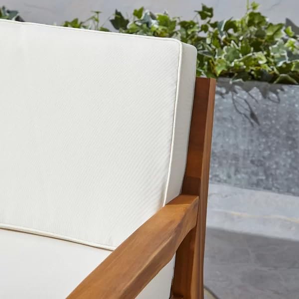 Image of SUNCOM Wooden Armchair for Livingroom Set of 2 - Single Seater Sofa Chair with Cushion - Chair Set for Dining Table - Handmade Wooden Accent Chairs (Cream Cushion, Teak Finish)
