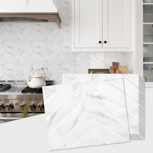 STICKGOO 10 Sheets Thicker Herringbone Peel and Stick Backsplash, 12.6”×9.7”