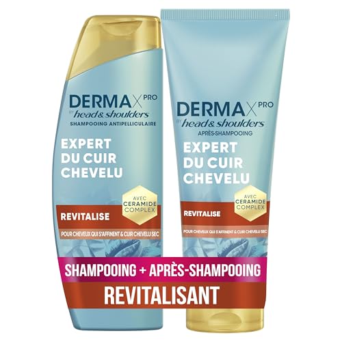 DermaXPro by Head & Shoulders Revitalise Shampoing Antipelliculaire 250ml + Après-Shampoing Léger 220ml à la Caféine et Complexe de Céramides, Hydrate le Cuir Chevelu Sec et les Cheveux Fins