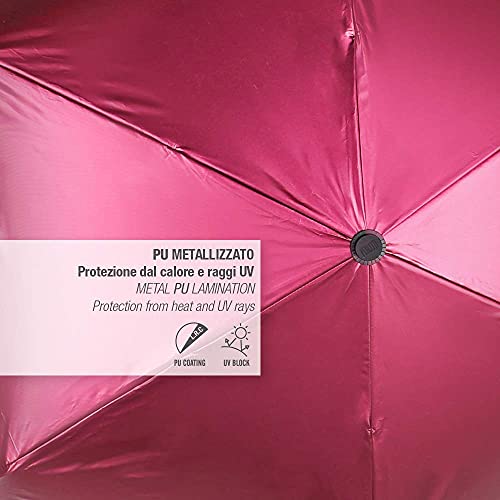PERLETTI Parasol Kobiecy Lekki Kompaktowy Mały - Parasol Składany z Ochroną Przed Promieniowaniem UV - Parasolka Damska ze Czarną Powłoką Wewnątrz - Średnica 91 cm - Perletti Trend (Metaliczny Róż)