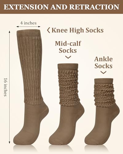 Slouchy Socks for Women 4 Pairs Slouch Long Scrunch Knee High Sock Knit Cotton Boot Tube Socks2