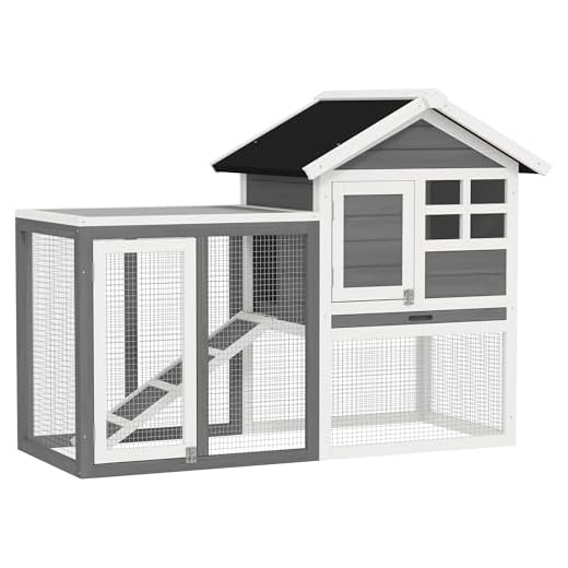 PawHut 48" Weatherproof Wooden Rabbit Hutch with Asphalt Roof & Outdoor Run, for Ferrets & Other Small Animals, Grey