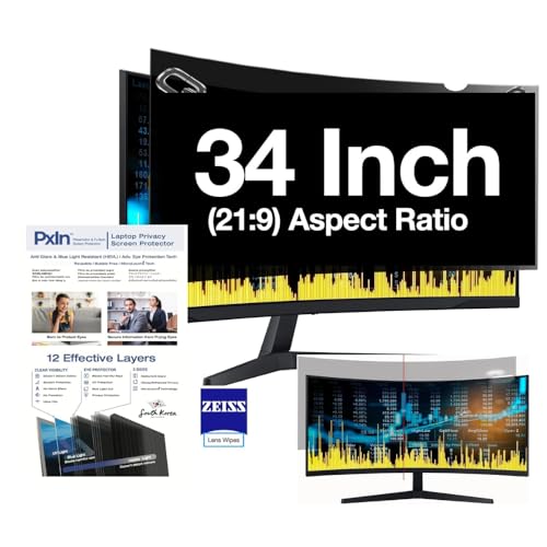 Image of PxIn 34 Inch (21:9) Curved Monitor Privacy Screen Filter - NO Eye Strain | Anti-Blue Light + Anti-Glare | No Dry Eyes | Privacy Screen Protector