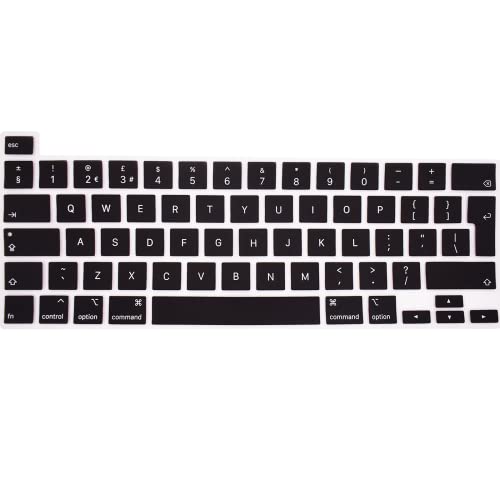 Silicone EU Layout Keyboard Cover for 2023 MacBook Pro 13 inch with Touch ID 2022 2021 2020 M2 M1 Chip A2338 A2289 A2251, MacBook Pro 16 inch 2020 2019 A2141, Protective Silicone Skin, Black
