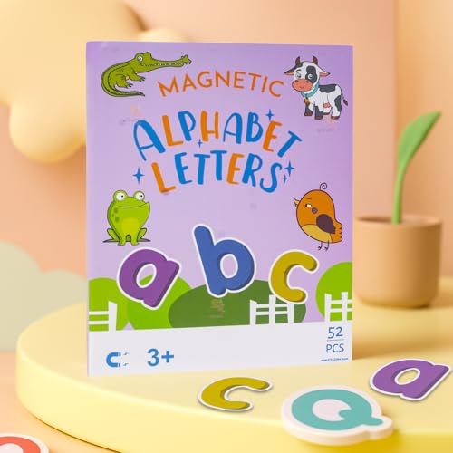 Image of WISHKEY Magnetic Alphabet Letters for Kids - 52 PCS ABC Learning Set with Animals, Lowercase Magnets, Educational Montessori Toy for Toddlers, Preschool Learning for Kids Age 3+