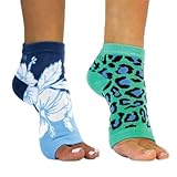 Freetoes Toeless Socks-2 Pairs 1-Teal Leopard, 1-Blue Hawaii