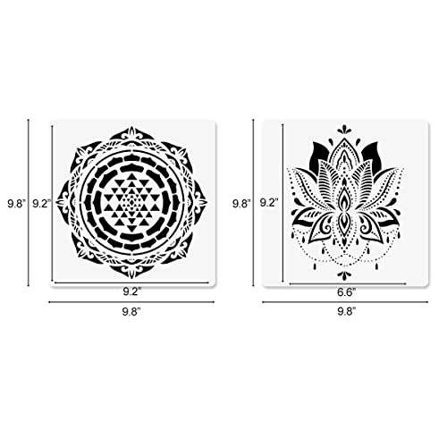 Sacred Geometry Stencils - 12 Pcs Yoga Stencils with Om, Lotus, Chakra, Mandala, Hamsa, Sun, Moon Symbols for Painting on Wood, Fabric, Walls - 10