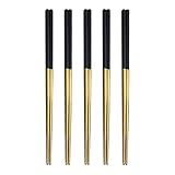 YBOBK HOME Stainless Steel Chopsticks, 5 Pairs Reusable Metal Chopsticks, Anti-Slip Chopsticks Set...