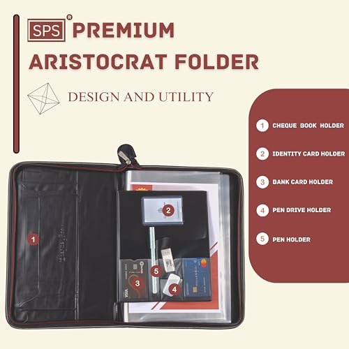 Image of SPS PU Leather 36-Pocket A4 File Organizer - Professional Document Holder for Certificates, Legal Documents, Home, Office, School Use (Maroon)