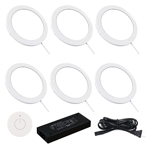 Image of VST Under Cabinet Mini Panel Lighting 6PCS 3.94inch 12V 2.5W(Total 15W) with Wireless Dimmer Switch, Surface Mount Puck Light for Kitchen Van Truck Car Galley Downlight (Round White 4000K)