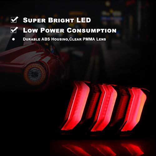 Nixon Offroad Led Tail Lights Assembly For 2015-2023 Ford Mustang, Euro Style Led Mustang Tail Lights Pair W/Sequential Turn Signals, Led Brake Lights/Drl, Driver And Passenger Sides (Clear Lens) #TOP1