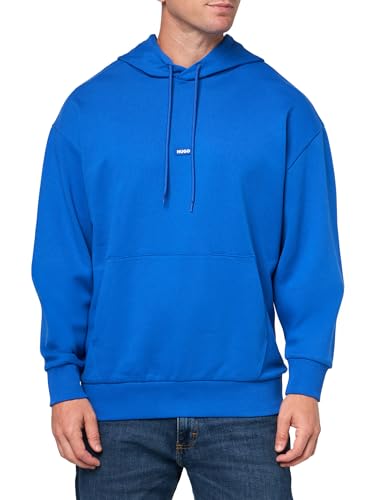 HUGO Men's Twill French Terry Logo Patch Hooded Sweatshirt, Cobalt Blue, XL