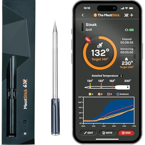MeatStick 4X Bluetooth Wireless Meat Thermometer, 650ft+ Range Grill Probe