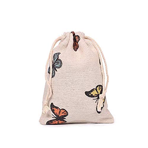 Youshe Burlap Bags, 12 Packs 5 x 7 Inch Butterfly Drawstring Pouch Candy Gift Pockets for Party Wedding Favors Giveaways, Cotton Linen Candy Pouch Jute Sack Jewelry Bag
