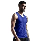 LAOSU Tanktop, Herren, Körper-Trikot, Schwitzen, Sommer, atmungsaktiv, Ice Silk, T-Shirt, Sleeveless, Soft Fitness, V-Ausschnitt, elegant, ohne Ärmel, 3 x Blau, XL